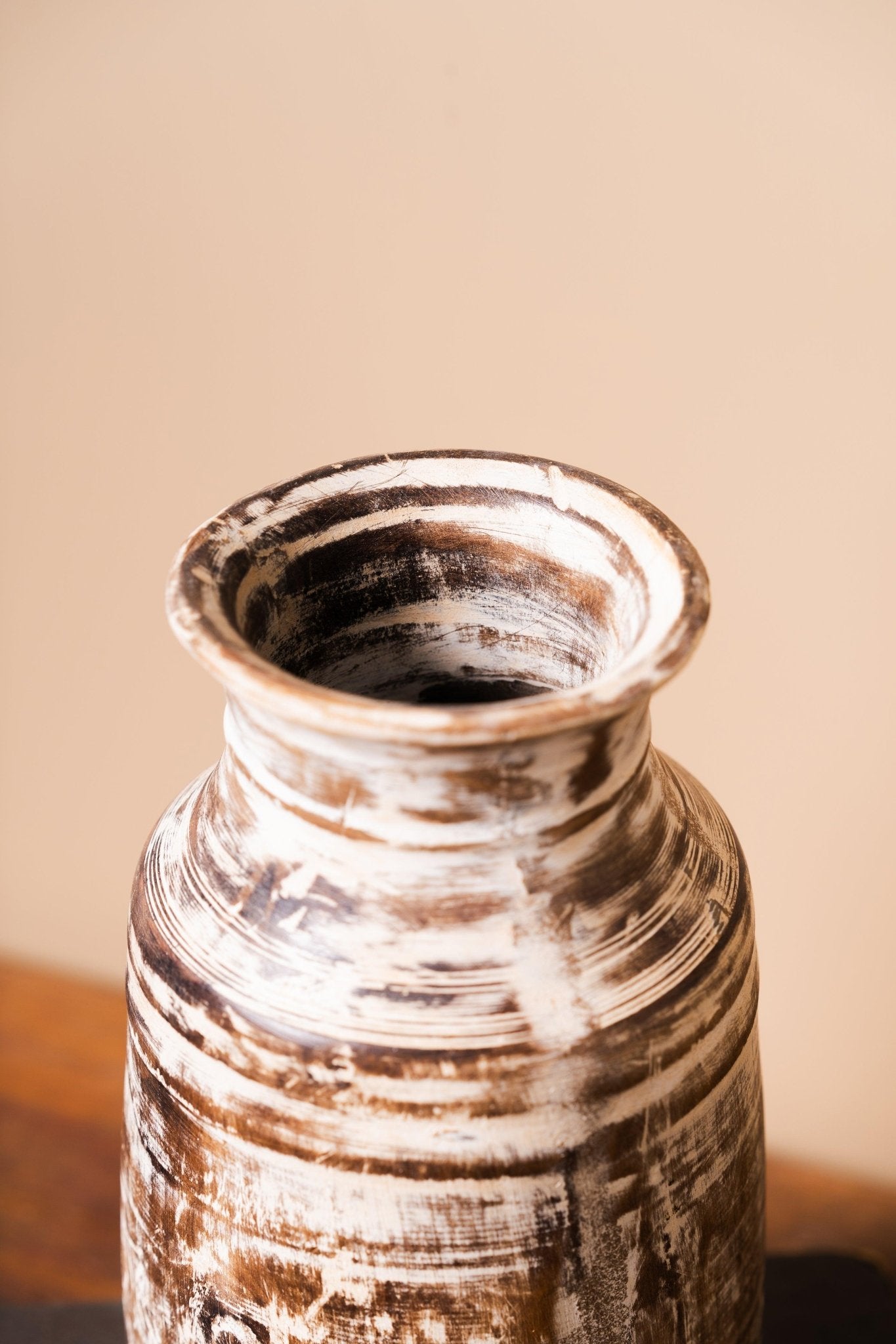 Antique Wooden Brown Pot - TesuWooden Pot