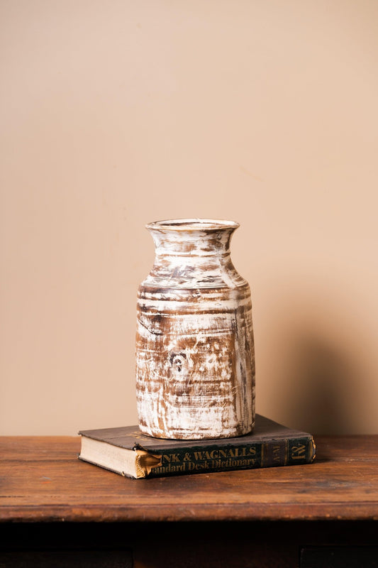 Antique Wooden Brown Pot - TesuWooden Pot
