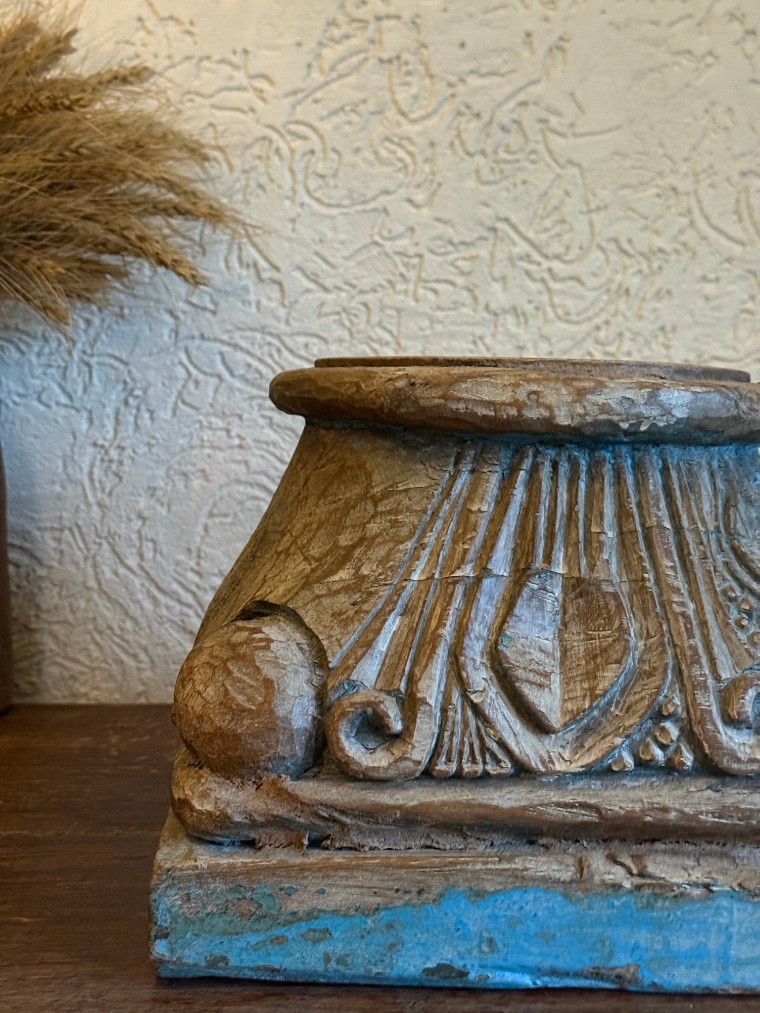 Antique Wooden Chakki Candle Holder - Rustic Brown - TesuHome Decor