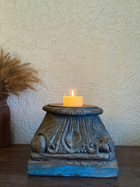 Antique Wooden Chakki Candle Holder - Rustic Brown - TesuHome Decor