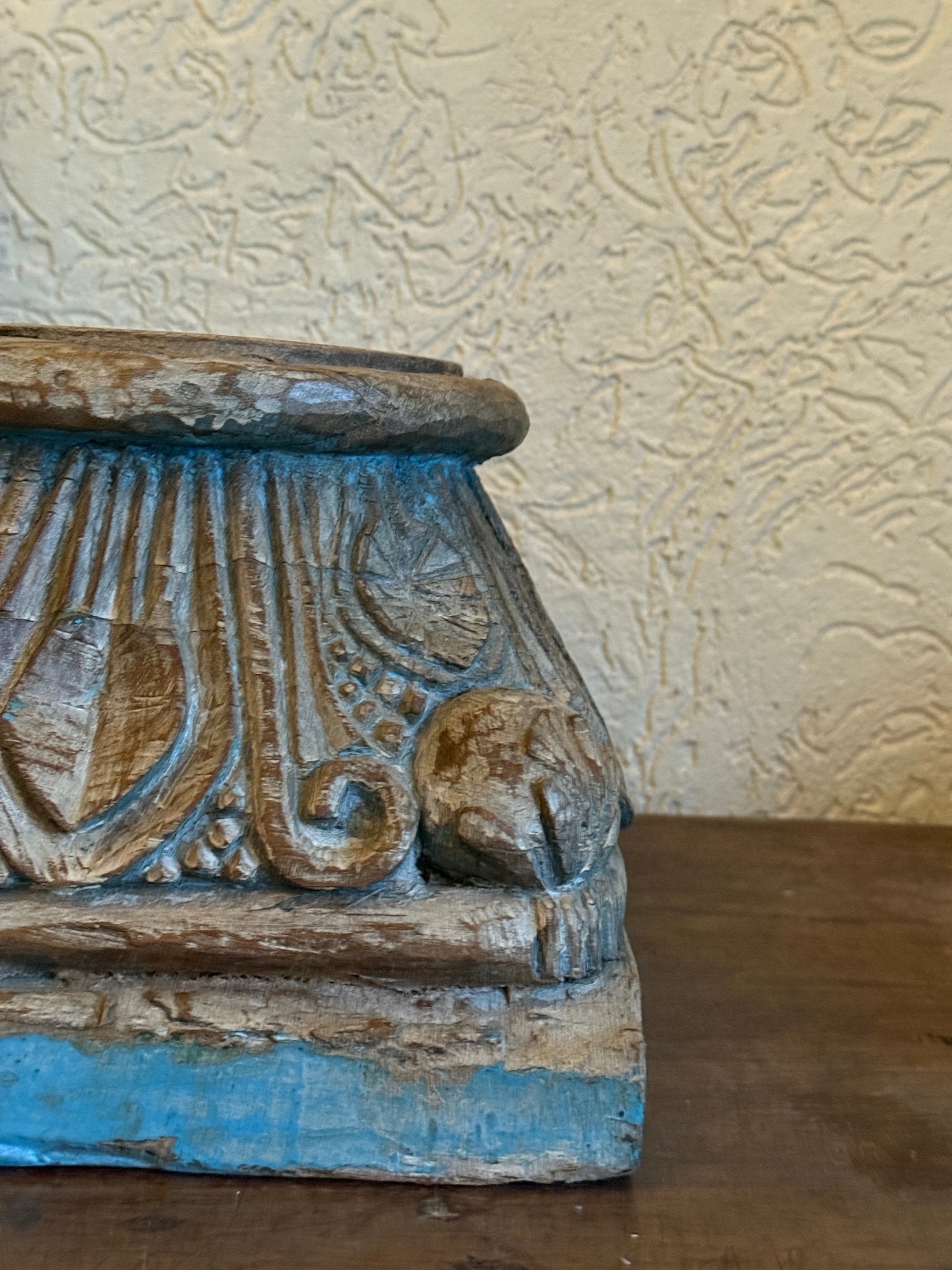 Antique Wooden Chakki Candle Holder - Rustic Brown - TesuHome Decor