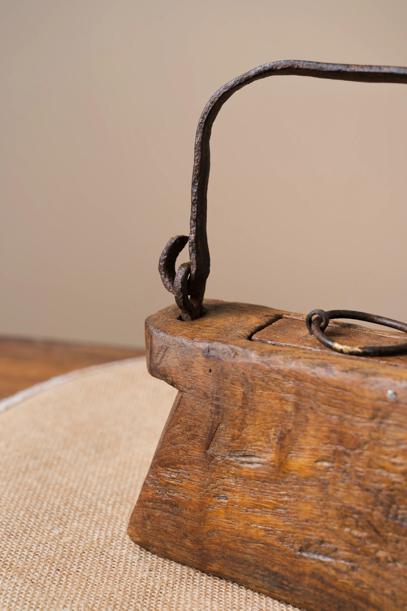 Antique Wooden Table Decor with Iron Handle - TesuAntique Decor