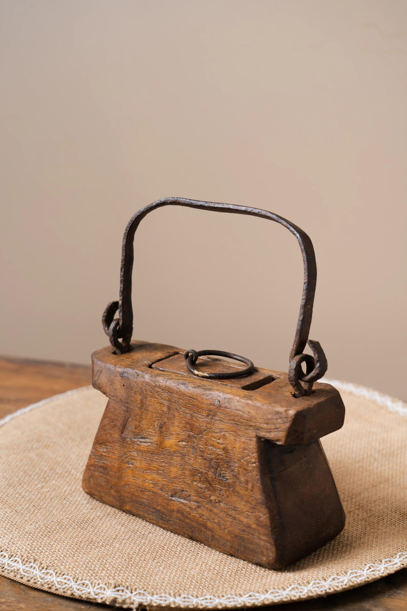 Antique Wooden Table Decor with Iron Handle - TesuAntique Decor