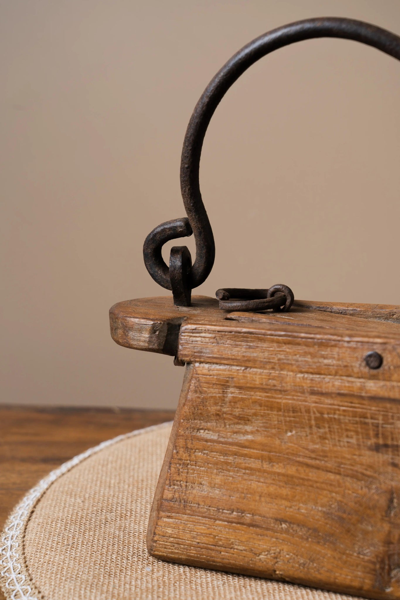 Antique Wooden Table Decor with Iron Handle - TesuAntique Decor