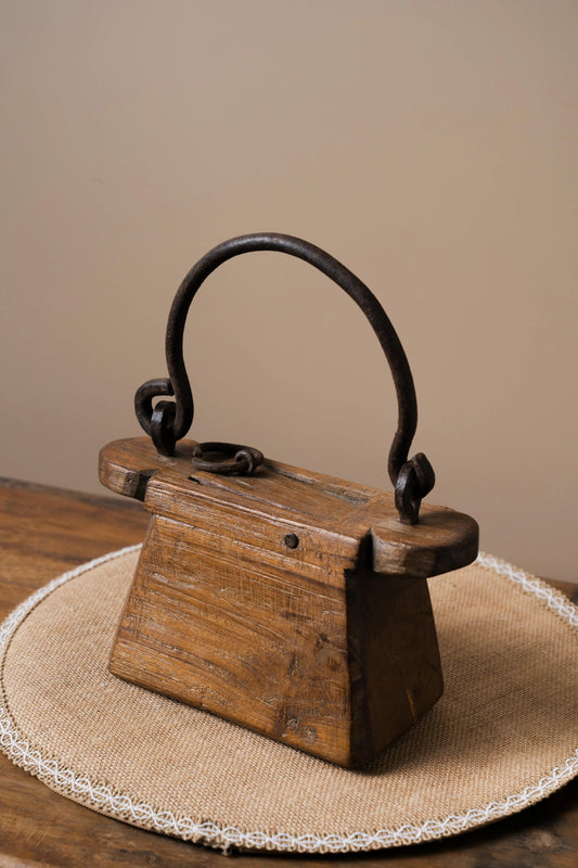 Antique Wooden Table Decor with Iron Handle - TesuAntique Decor
