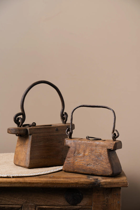 Antique Wooden Table Decor with Iron Handle - TesuAntique Decor