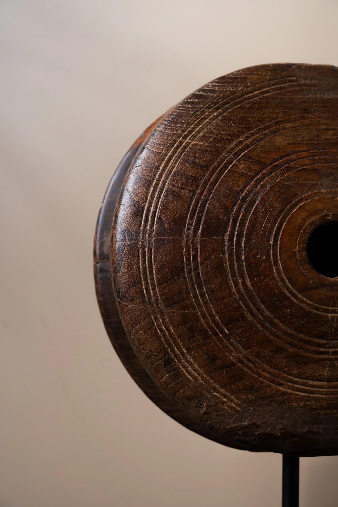 Antique Wooden Wheel with Iron Stand - TesuAntique Decor