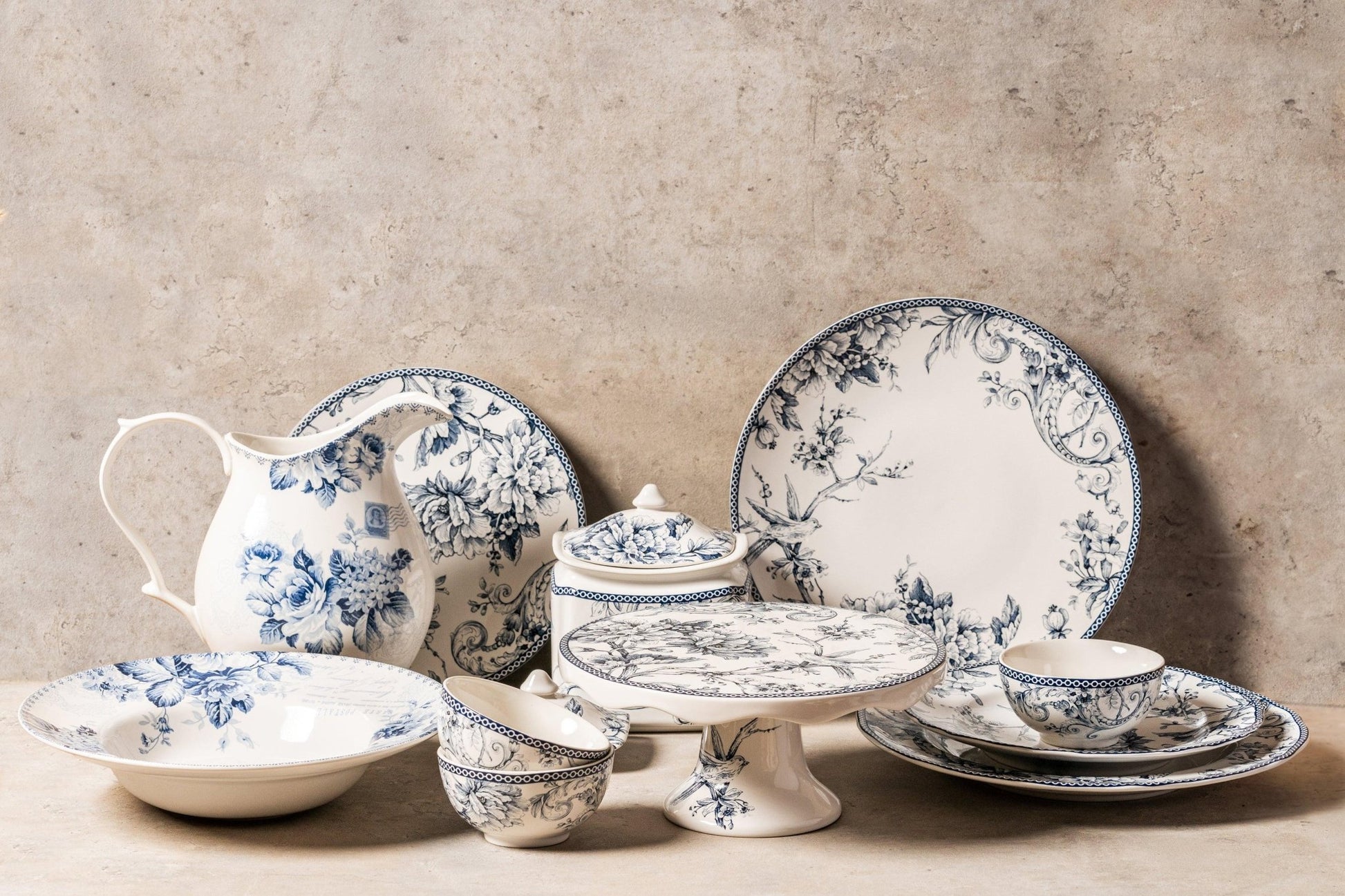 Arezzo Dinner Set - White and Blue - TesuHome & Kitchen