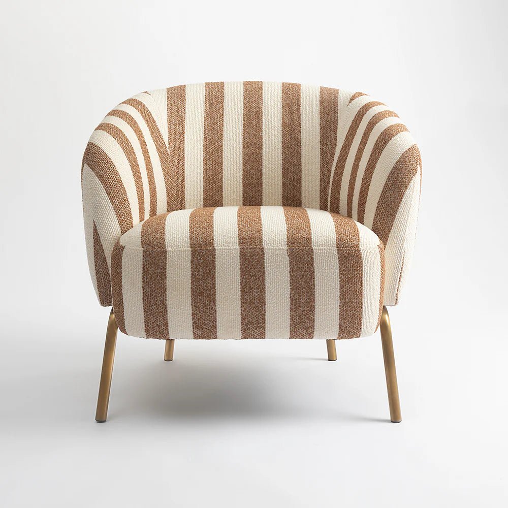  Upholstered in high-quality cotton fabric with bold, textured stripes, 