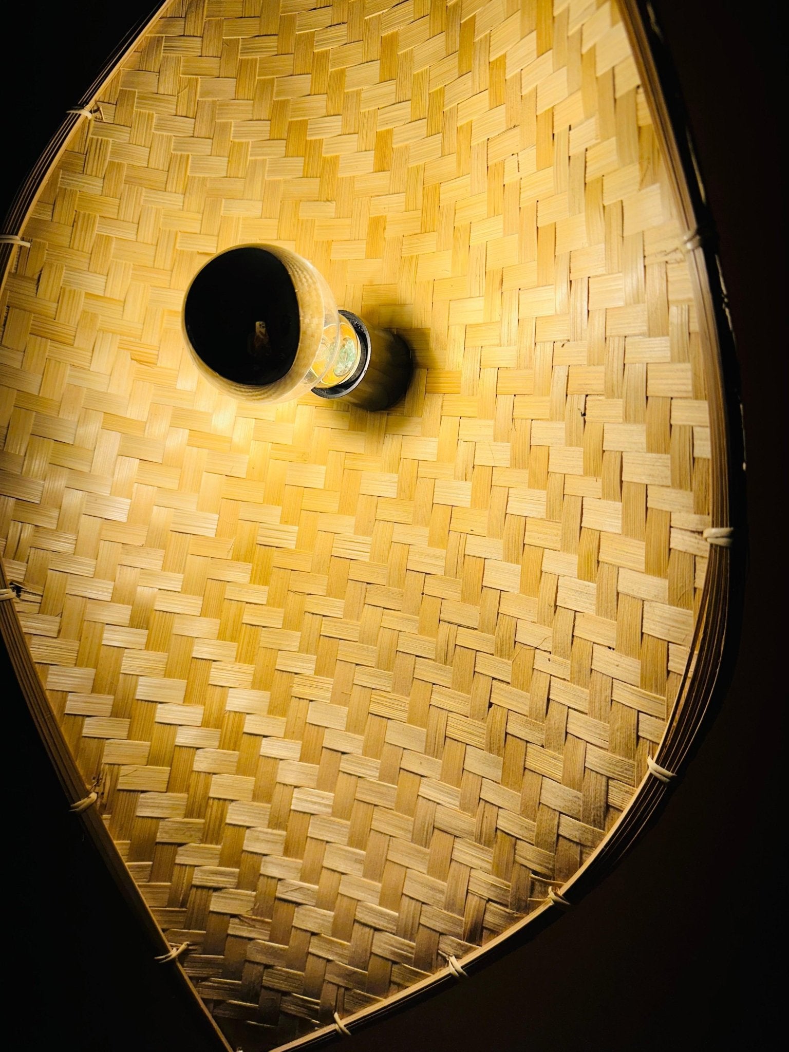 Detail of bamboo wall light bracket and mounting hardware – Tesu Lamps & Lighting