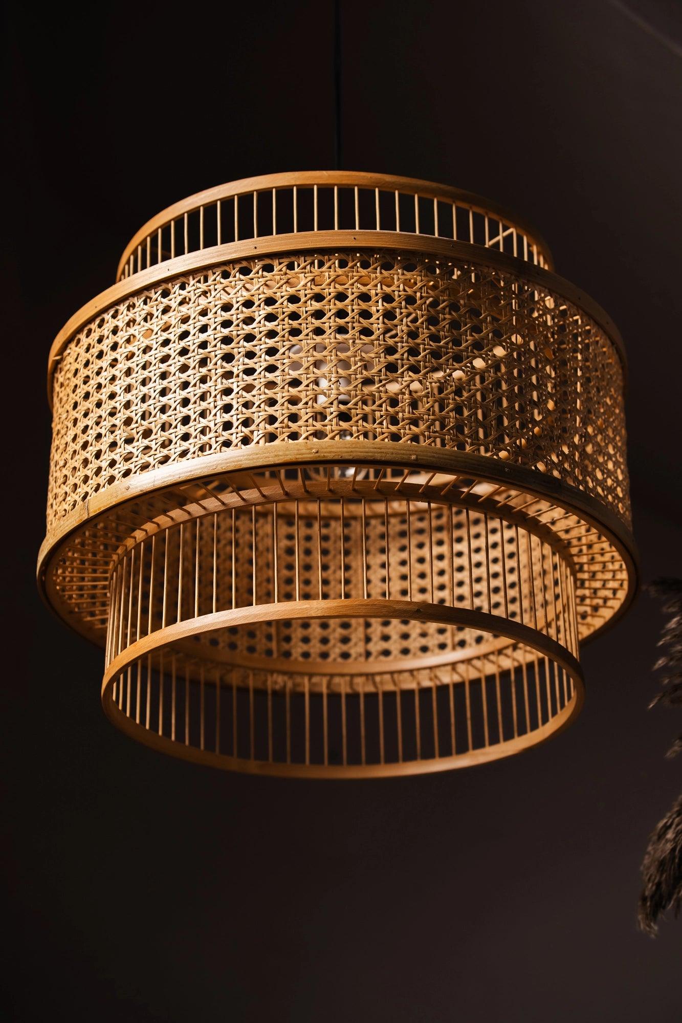 Handcrafted bamboo pendant lampshade in modern bohemian interior – Tesu Lamps & Lighting