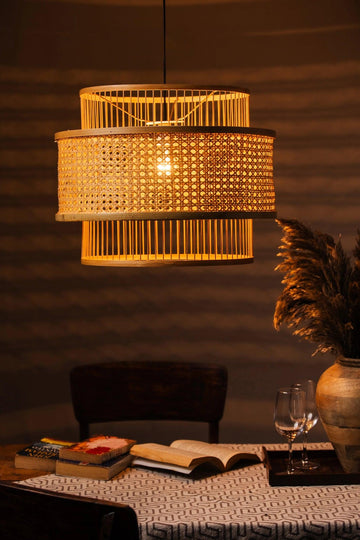 Bamboo pendant hanging lampshade natural handwoven cylindrical form – Tesu Lamps & Lighting