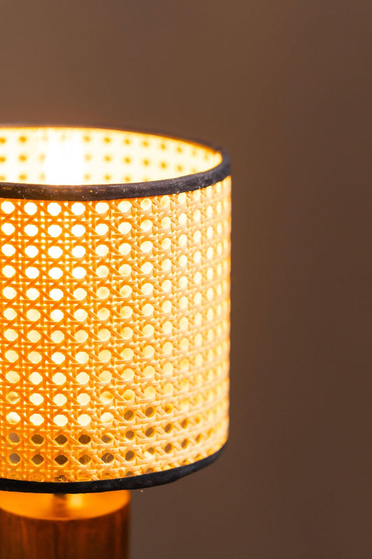 Bamboo Wooden Table Lamp featuring a handcrafted natural bamboo shade with a warm ambient glow.