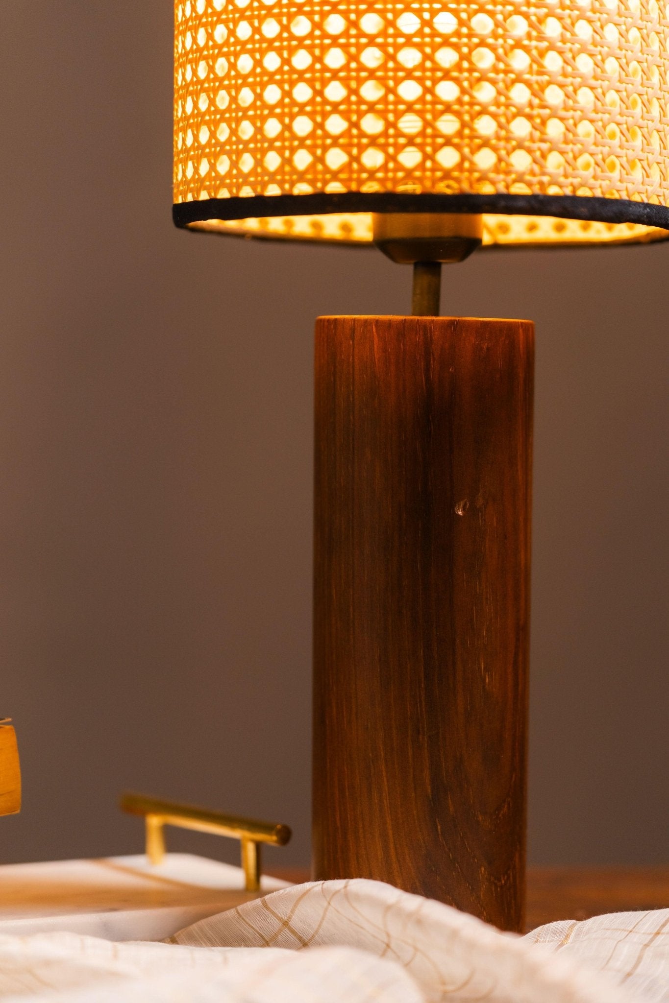 Bamboo Wooden Table Lamp featuring a handcrafted natural bamboo shade with a warm ambient glow.