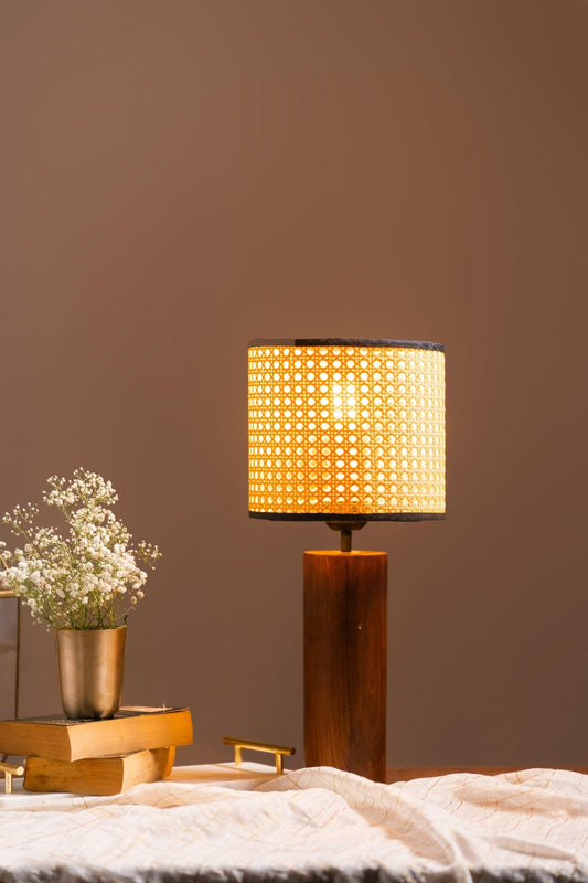 Bamboo Wooden Table Lamp featuring a handcrafted natural bamboo shade with a warm ambient glow.
