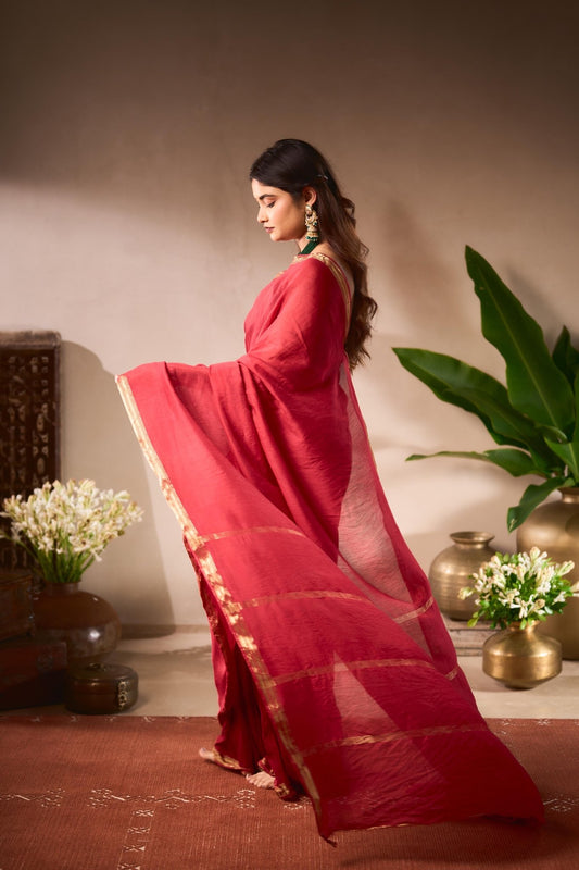Bani Cotton and Viscose Saree - Red - TesuSaree