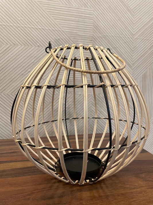 Black & Neutral Round Rattan Lantern - TesuTable Lamp