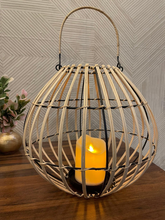 Black & Neutral Round Rattan Lantern - TesuTable Lamp