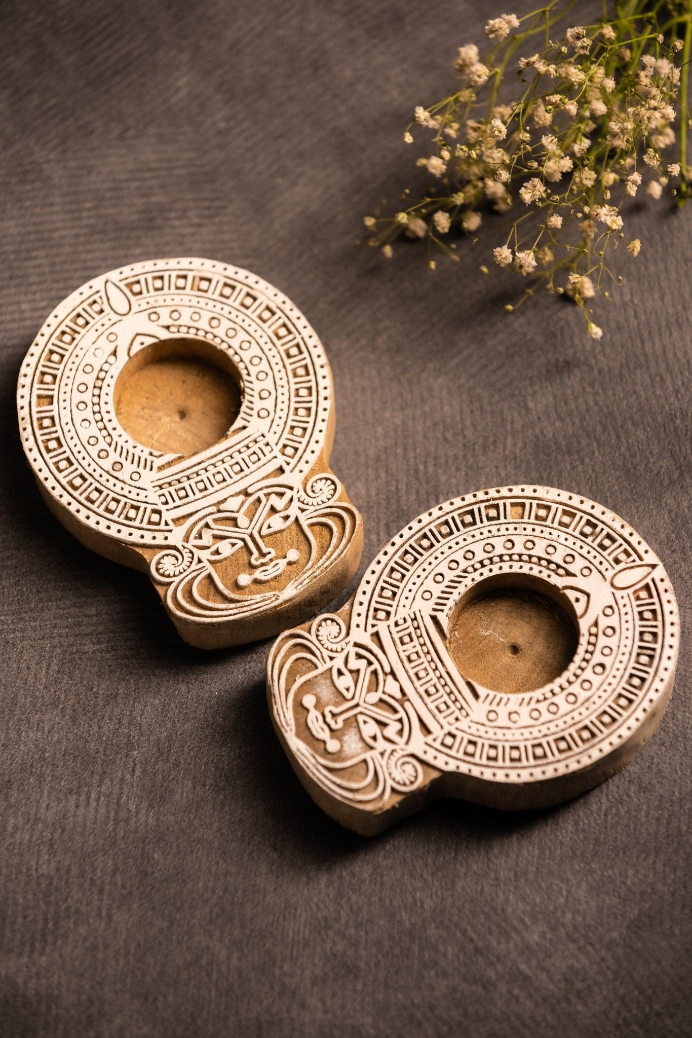 Block Print Tealight Holder Set of 2 - TesuCandles & Candle Holders