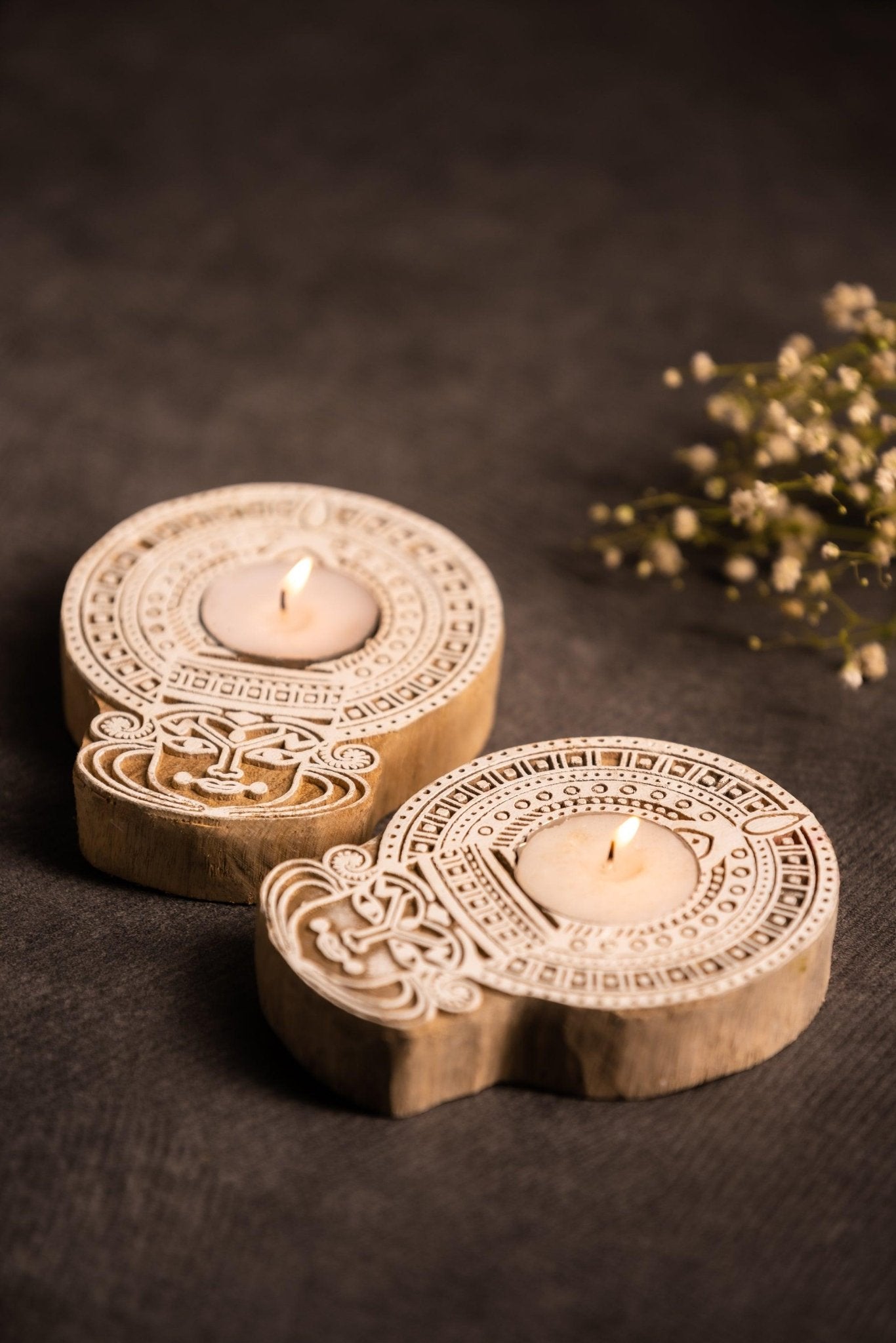 Block Print Tealight Holder Set of 2 - TesuCandles & Candle Holders