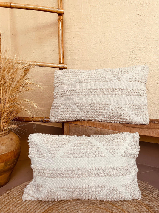 Bohemian cotton cushion cover in beige and off white handcrafted – Tesu Cushion Covers