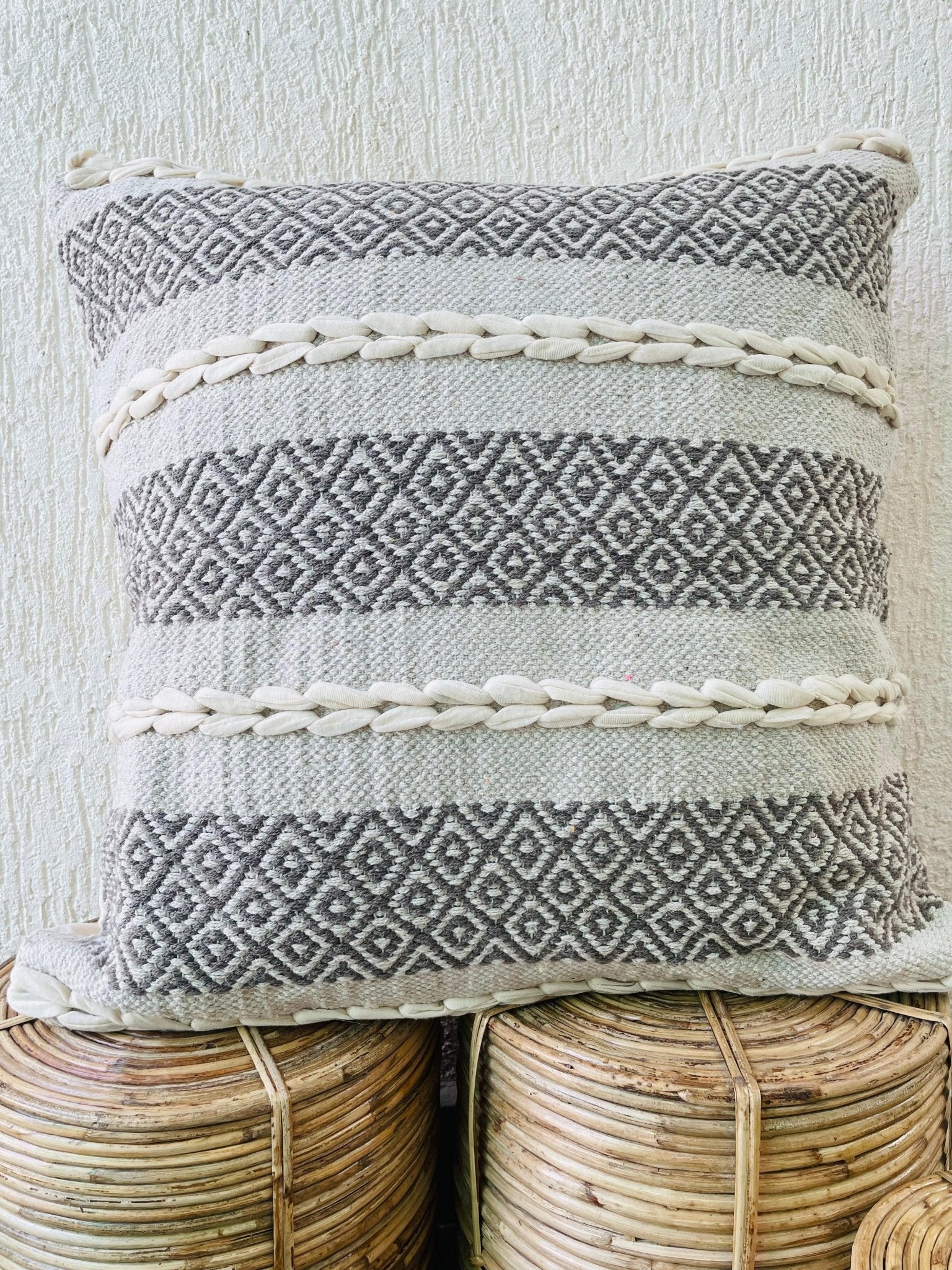Bohemian Natural Cotton Cushion Covers - Grey and White - TesuCushion Covers
