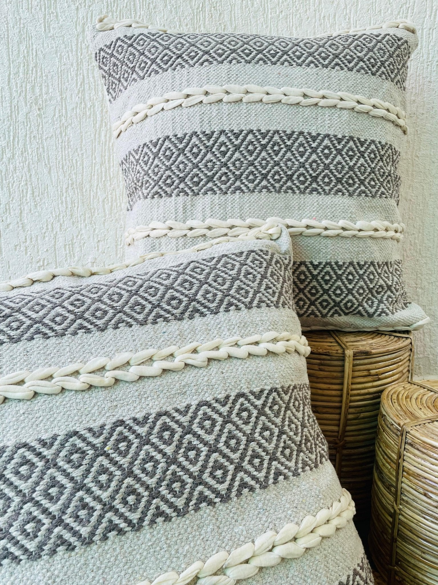 Bohemian Natural Cotton Cushion Covers - Grey and White - TesuCushion Covers