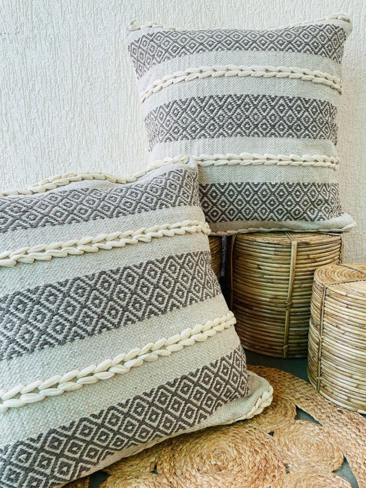 Bohemian natural cotton cushion covers in grey and white – Tesu Cushion Covers