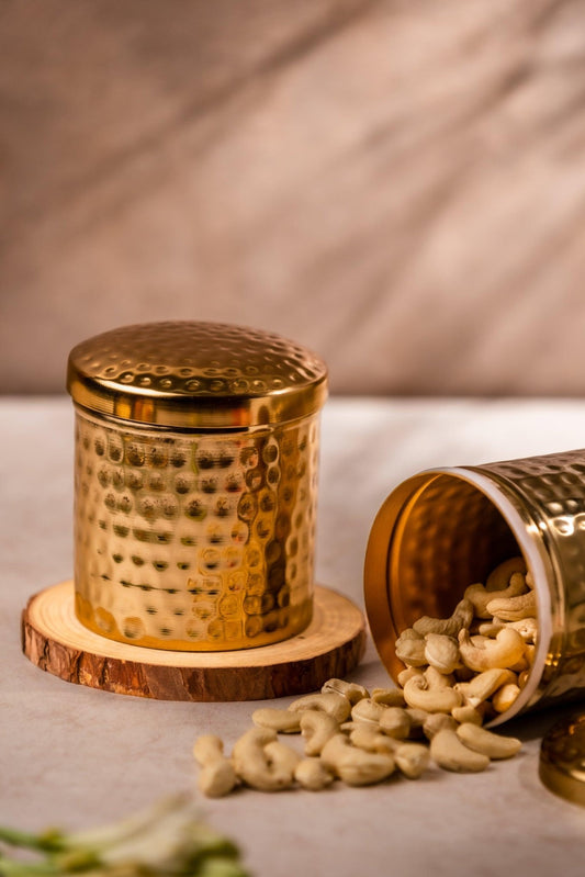 Brass Coated Hammered Jar - TesuCabinets & Storage