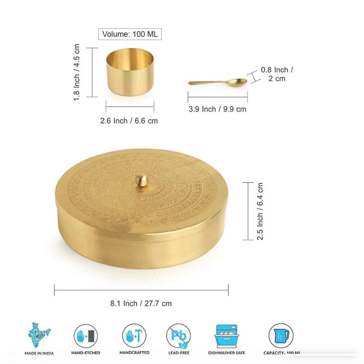 Brass Engraved Masala Box - TesuBrass Storage Box