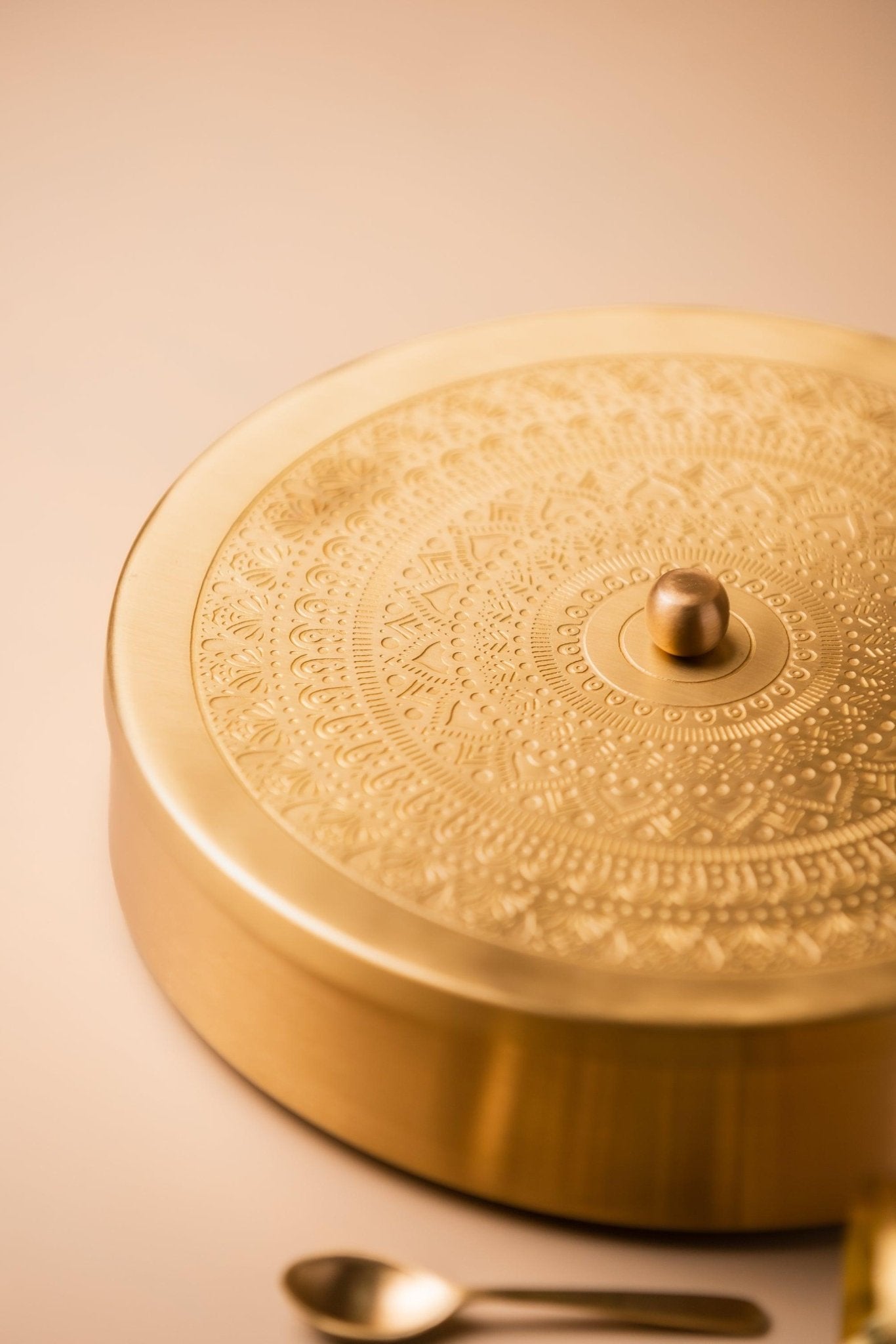 Brass Engraved Masala Box - TesuBrass Storage Box