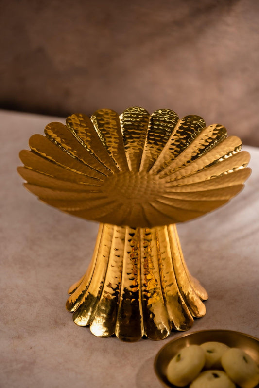 Brass Flat Flower Pattern Platter - TesuServing Platters