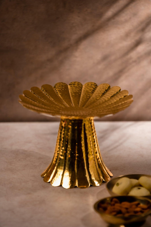 Brass Flat Flower Pattern Platter - TesuServing Platters