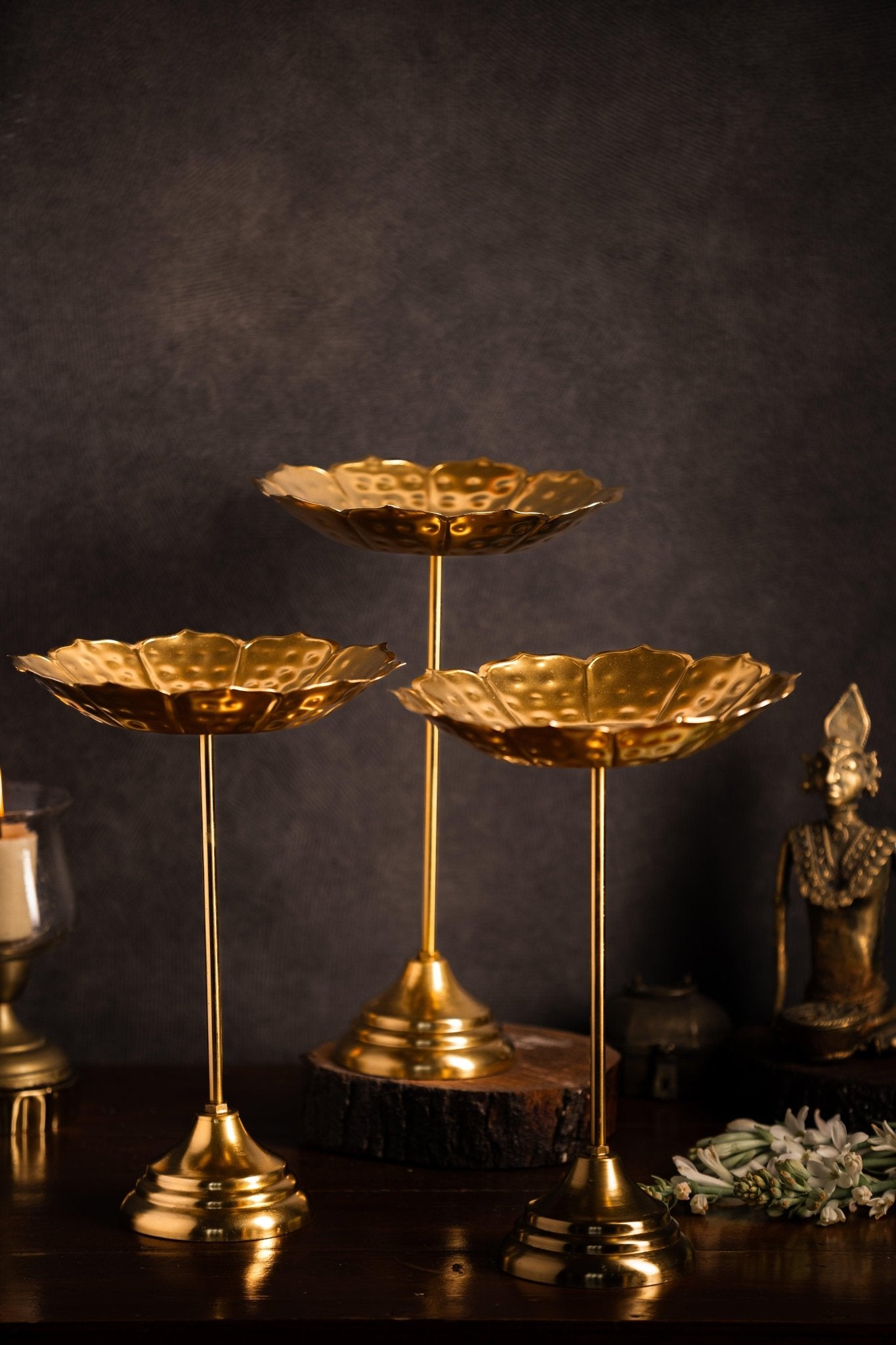 Brass Plated Urli with Stand - Set of 3 - TesuUrli
