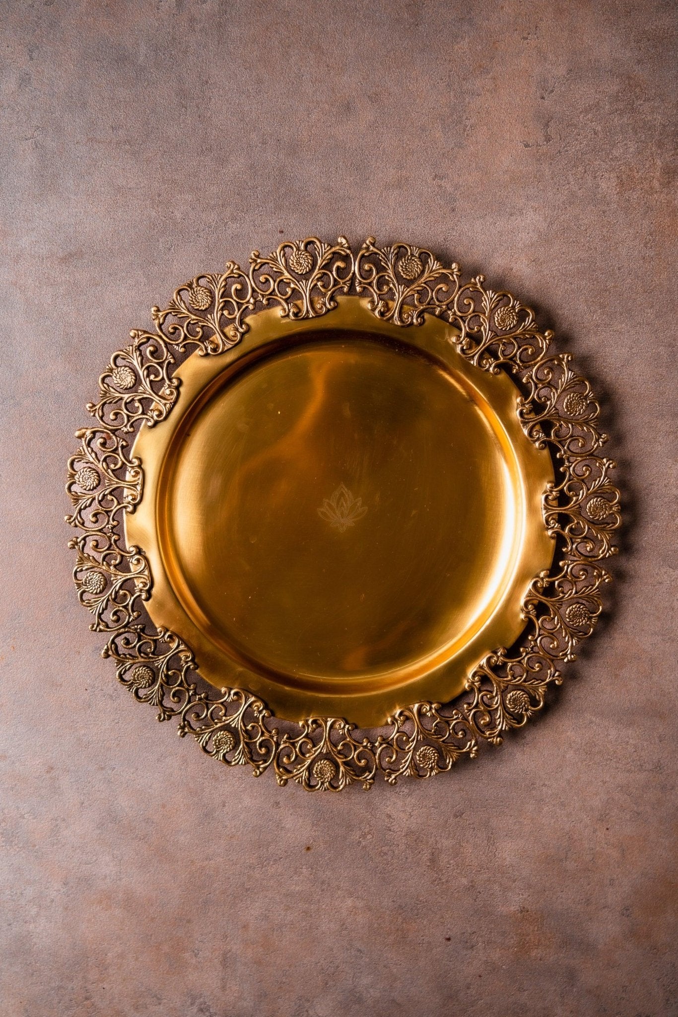 Brass Round Platter with Floral Border - TesuBrass Storage Box