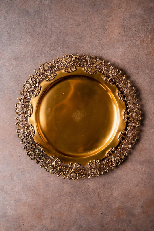Brass Round Platter with Floral Border - TesuBrass Storage Box