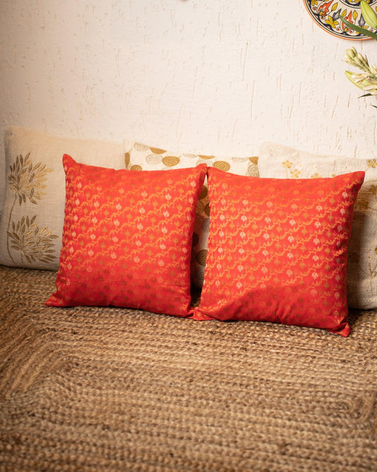 Brocade Cushion Cover - Orange Set of 2 - TesuCushion Covers