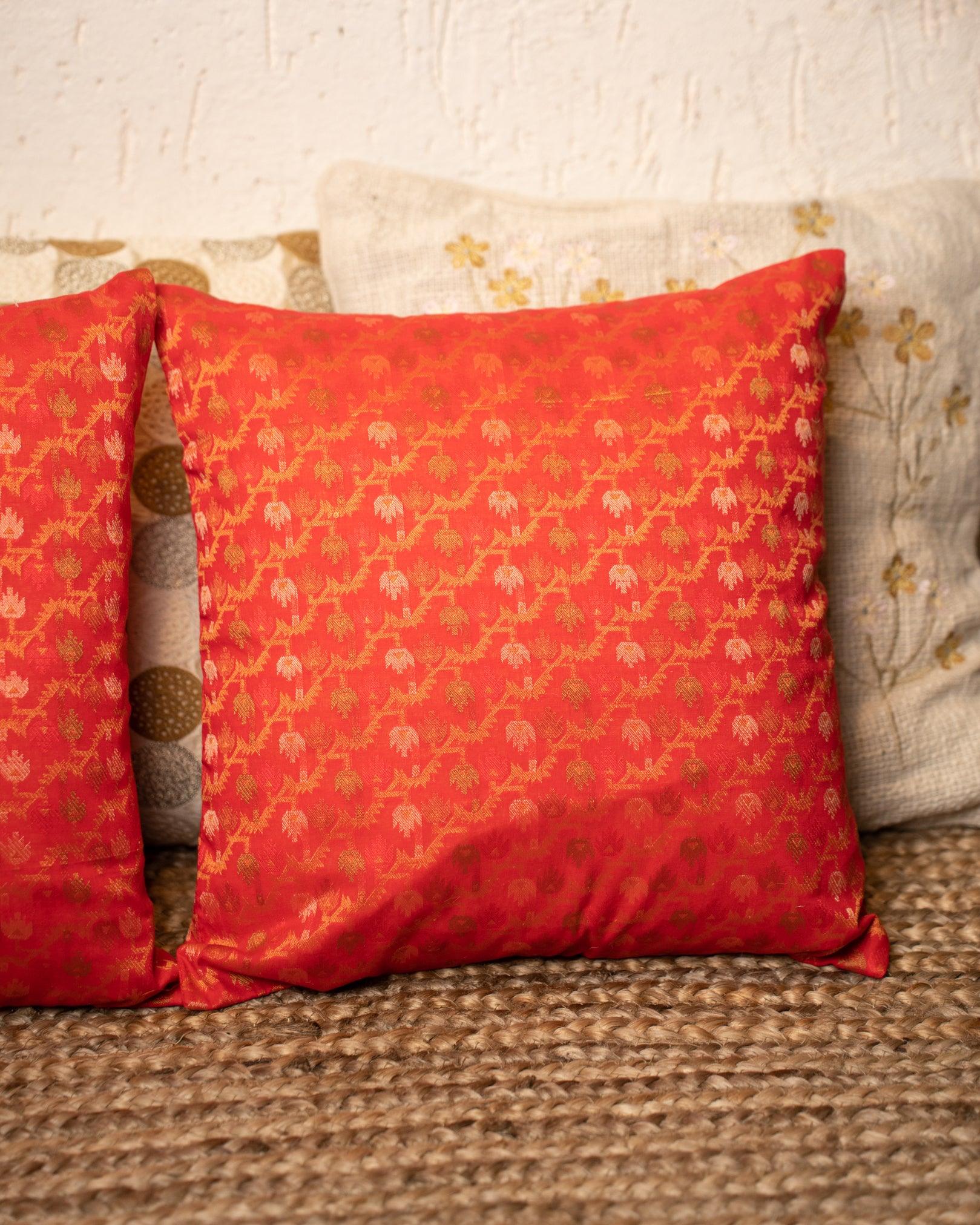 Brocade Cushion Cover - Orange Set of 2 - TesuCushion Covers
