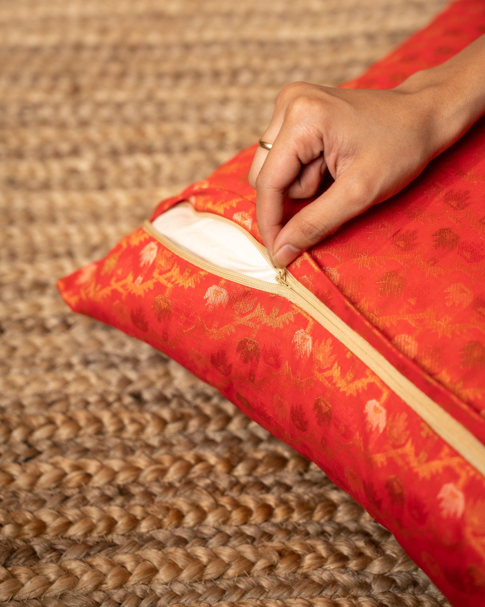 Brocade Cushion Cover - Orange Set of 2 - TesuCushion Covers