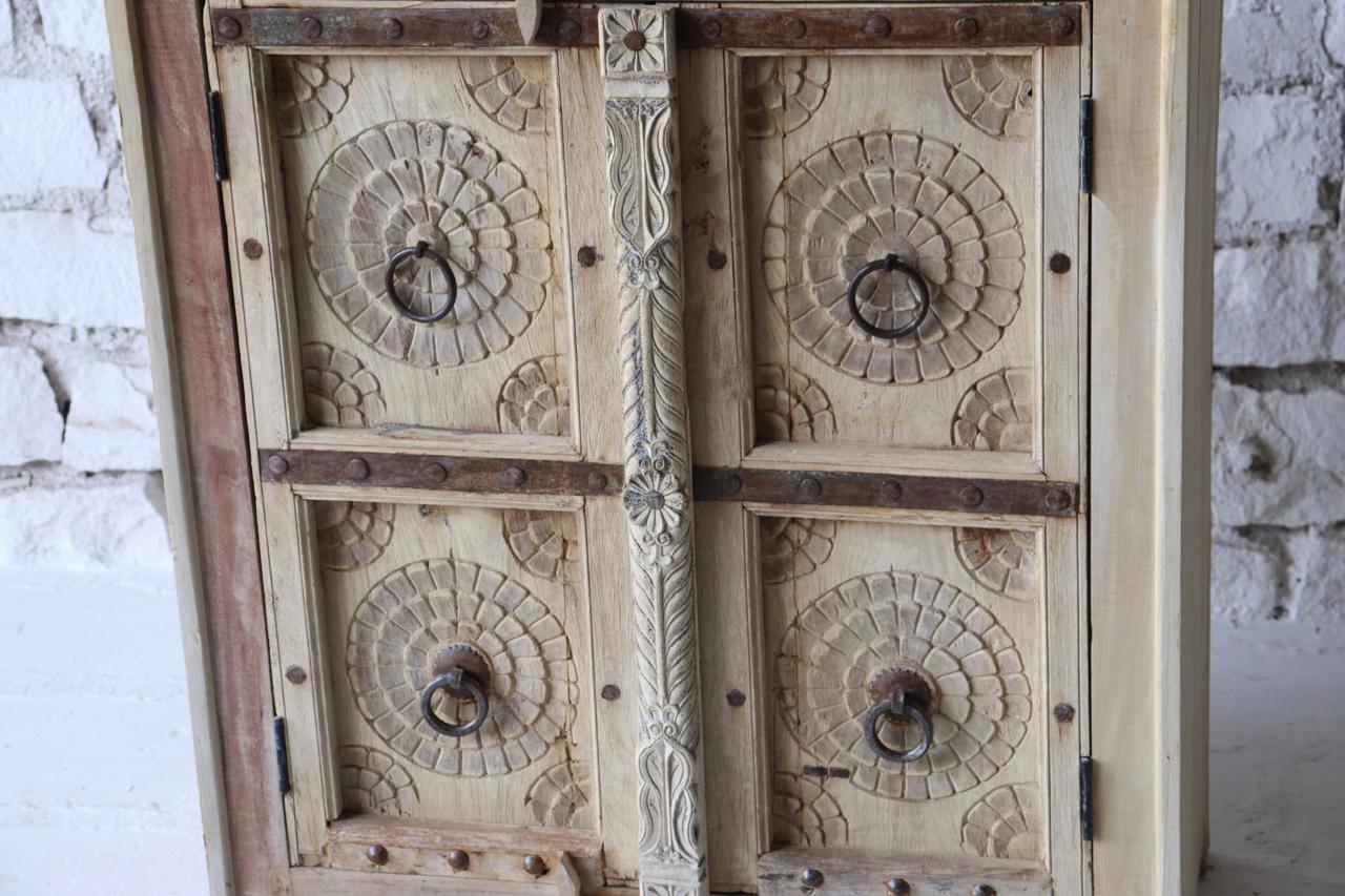 Carved Lotus Vintage Storage Cabinet with Iron Handles - TesuCabinets & Storage