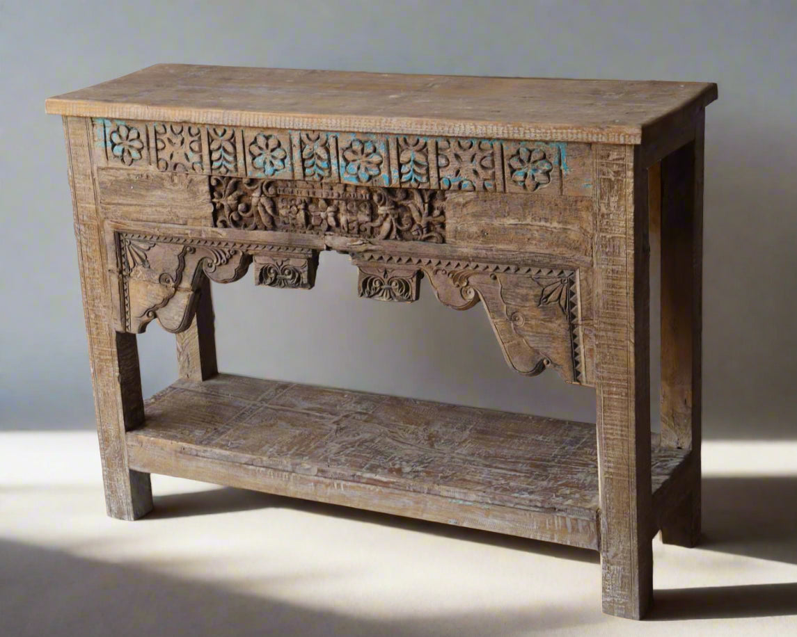 tesu, hand carved, vintage, varanasi , console table, bedroom, royal home, antique, sabyasachi, ayodhya