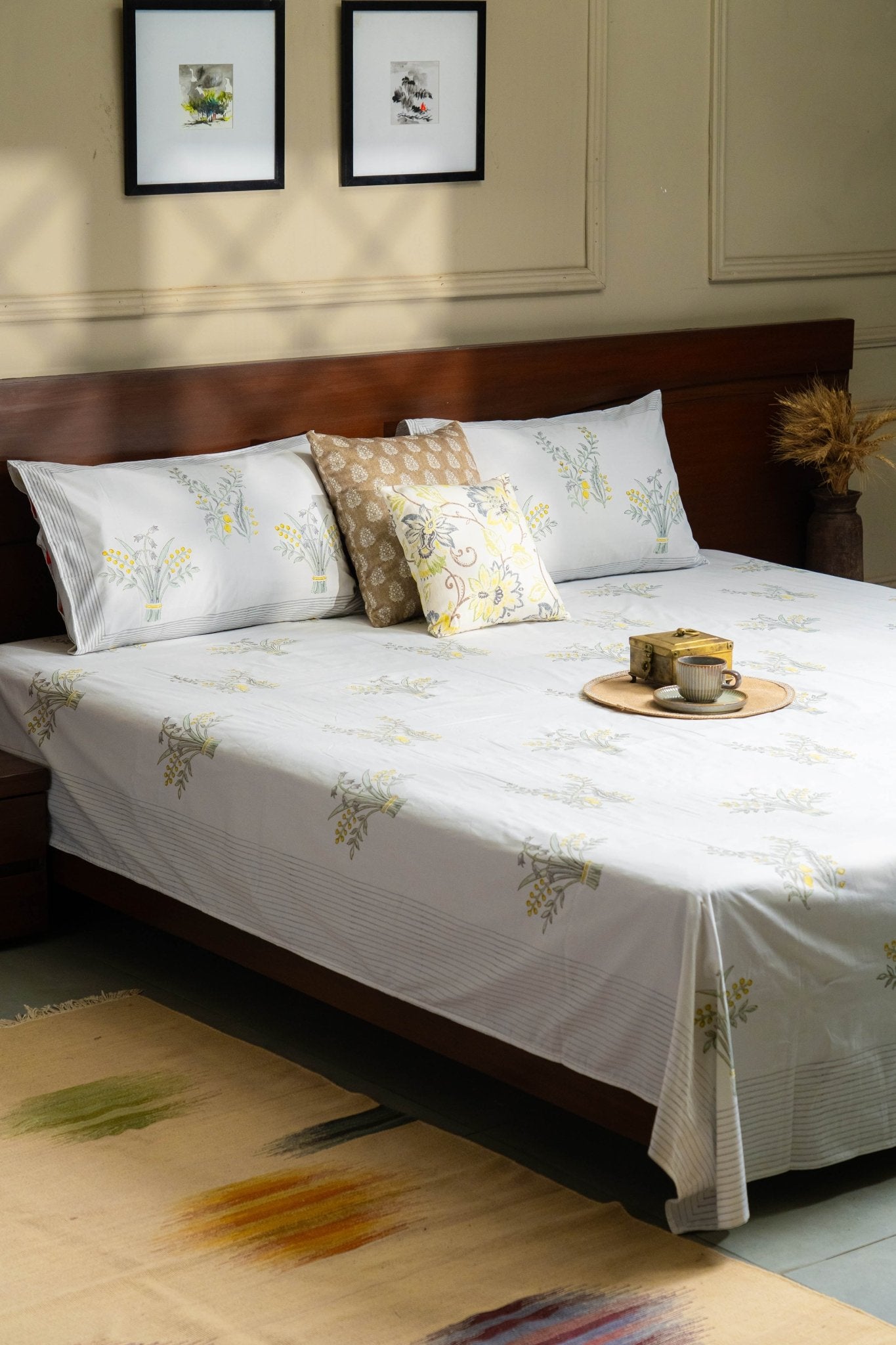 Champa Bloom Bedsheet With Pillow Covers - TesuBedsheet