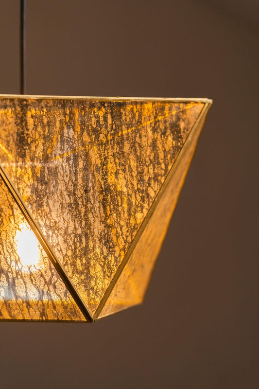 Chandni Broad Hexagon Mottled Glass Lamp - Antique Bronze - TesuPendant Light