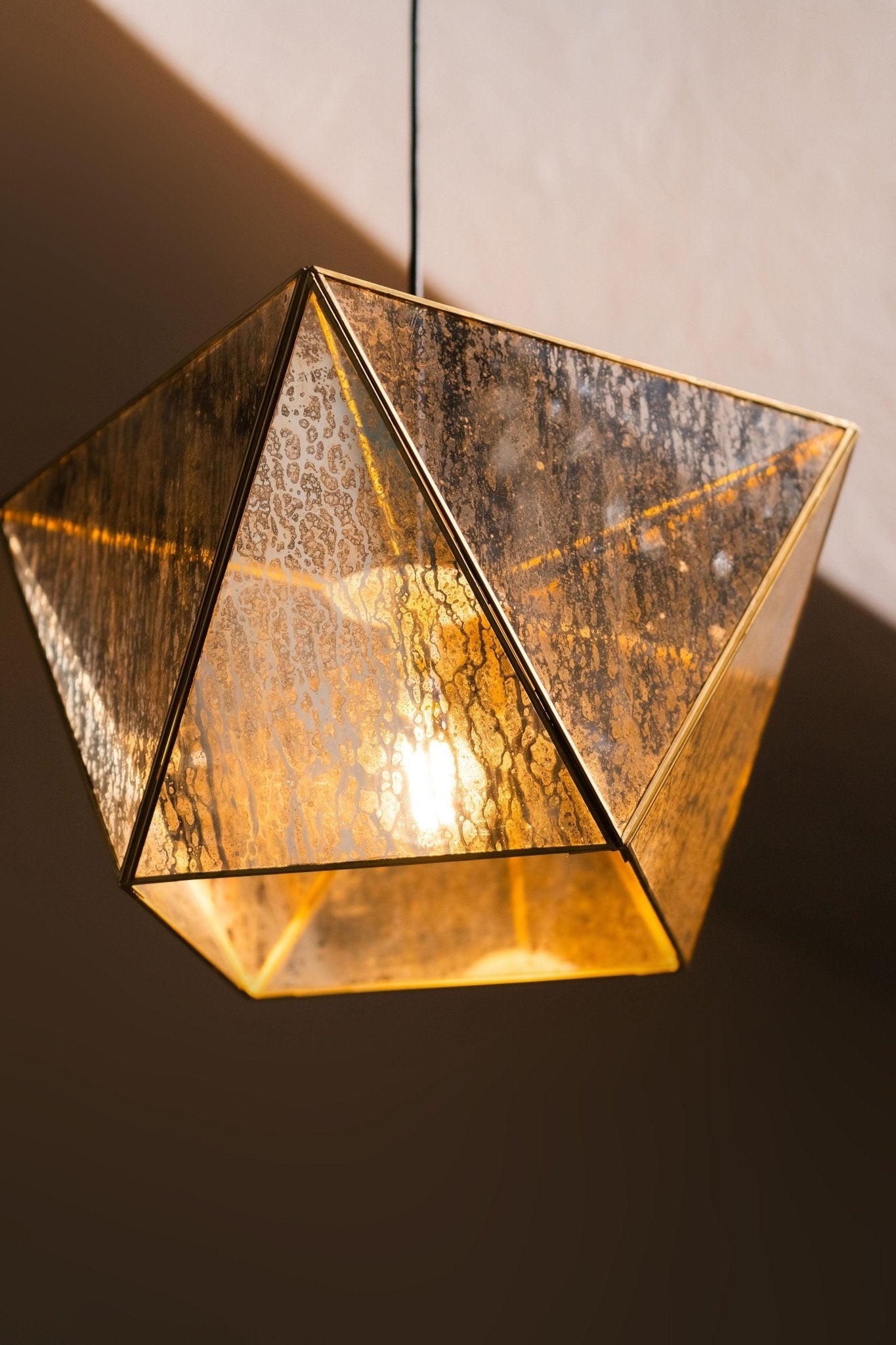 Chandni Broad Hexagon Mottled Glass Lamp - Antique Bronze - TesuPendant Light