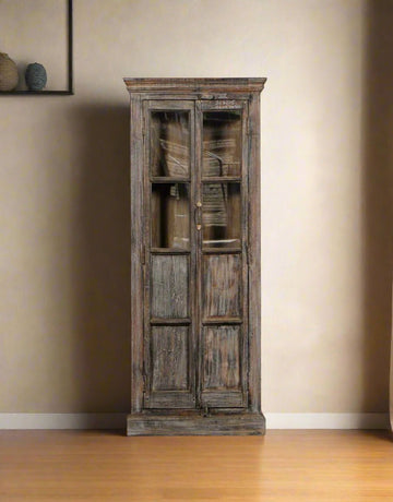 Classic corner showcase wooden cabinet vintage distressed finish – Tesu Furniture & Seating
