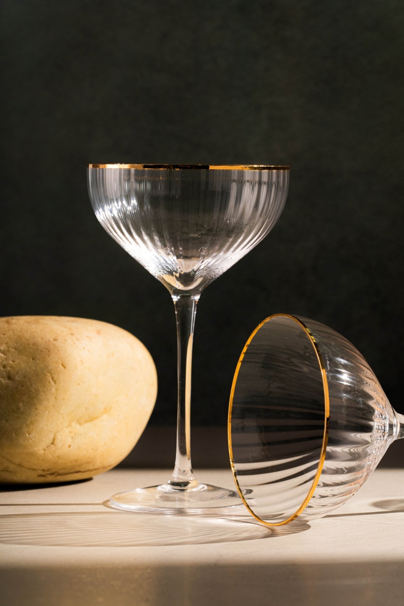 Clear Coupe Martini Glasses with Golden Rim Set of 6 - Premium Glassware - TesuGlasses