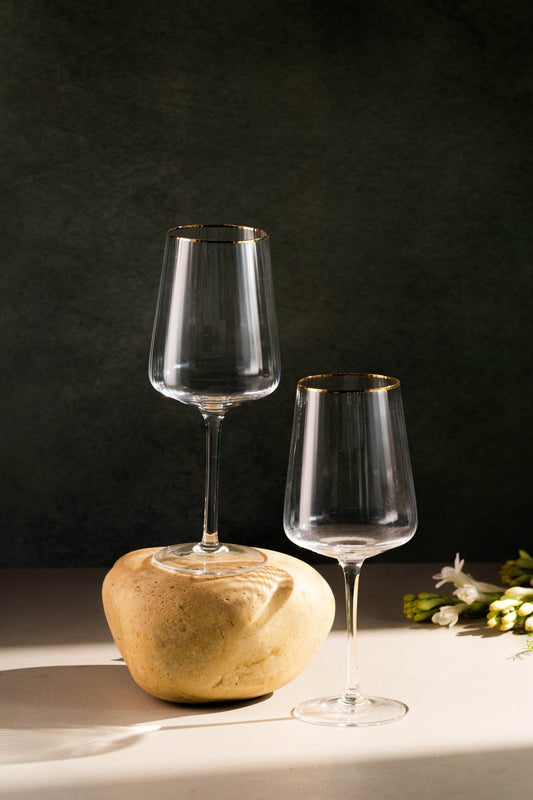 Clear Wine Glasses With Golden Rim Set of 6 - Premium Tableware - TesuGlasses