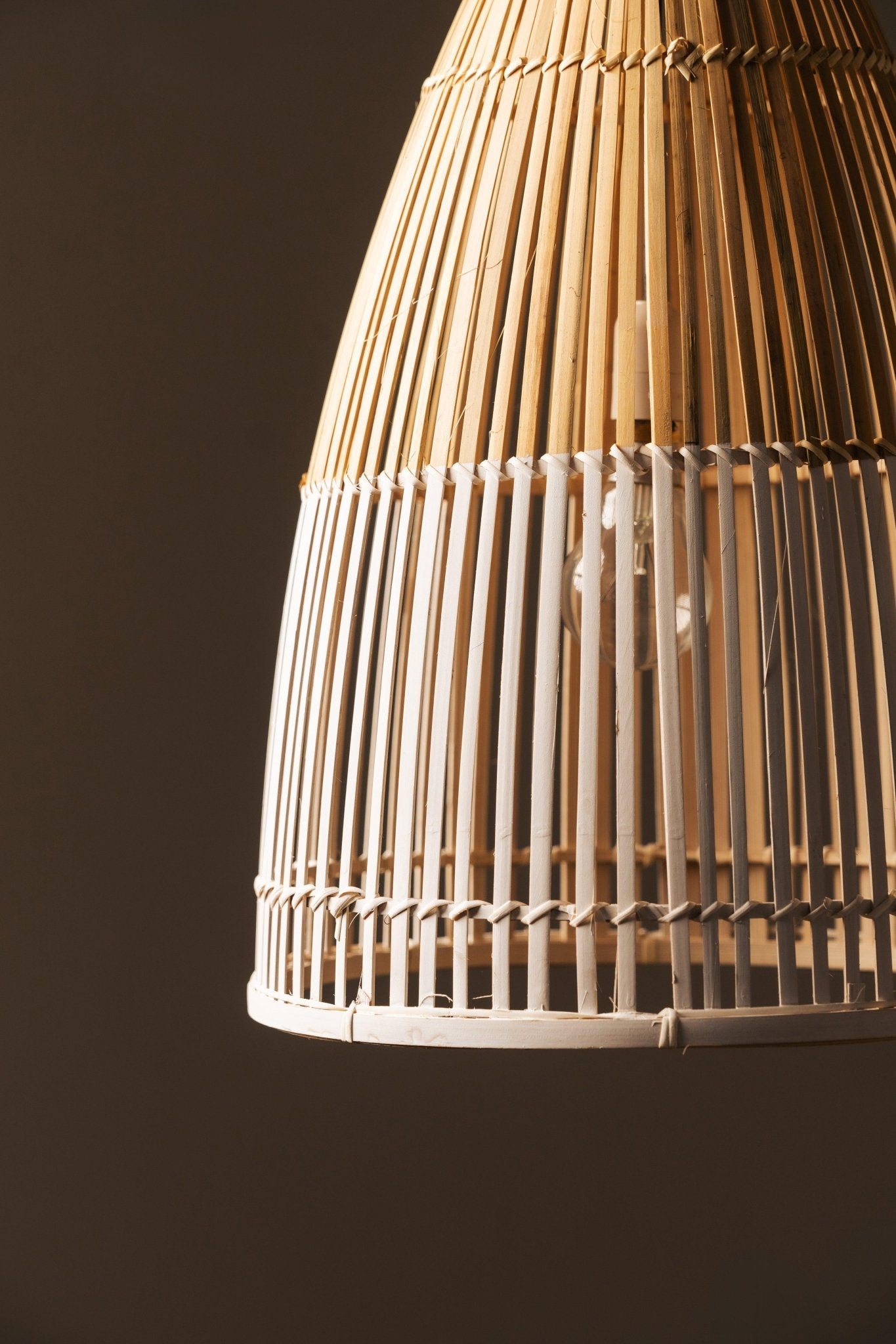 Cup-shaped bamboo hanging lampshade handcrafted with natural bamboo weaving, designed to create a warm, elegant, and eco-friendly lighting ambiance.