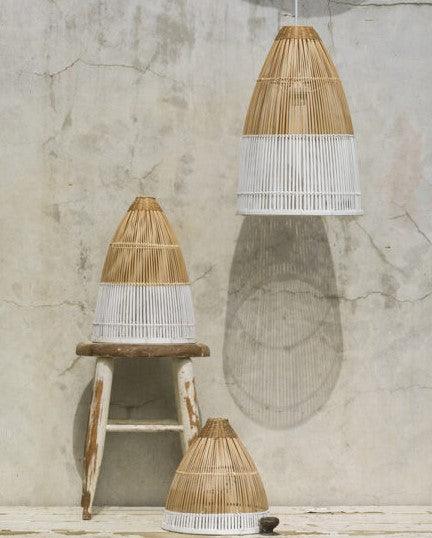 Cup-shaped bamboo hanging lampshade handcrafted with natural bamboo weaving, designed to create a warm, elegant, and eco-friendly lighting ambiance.