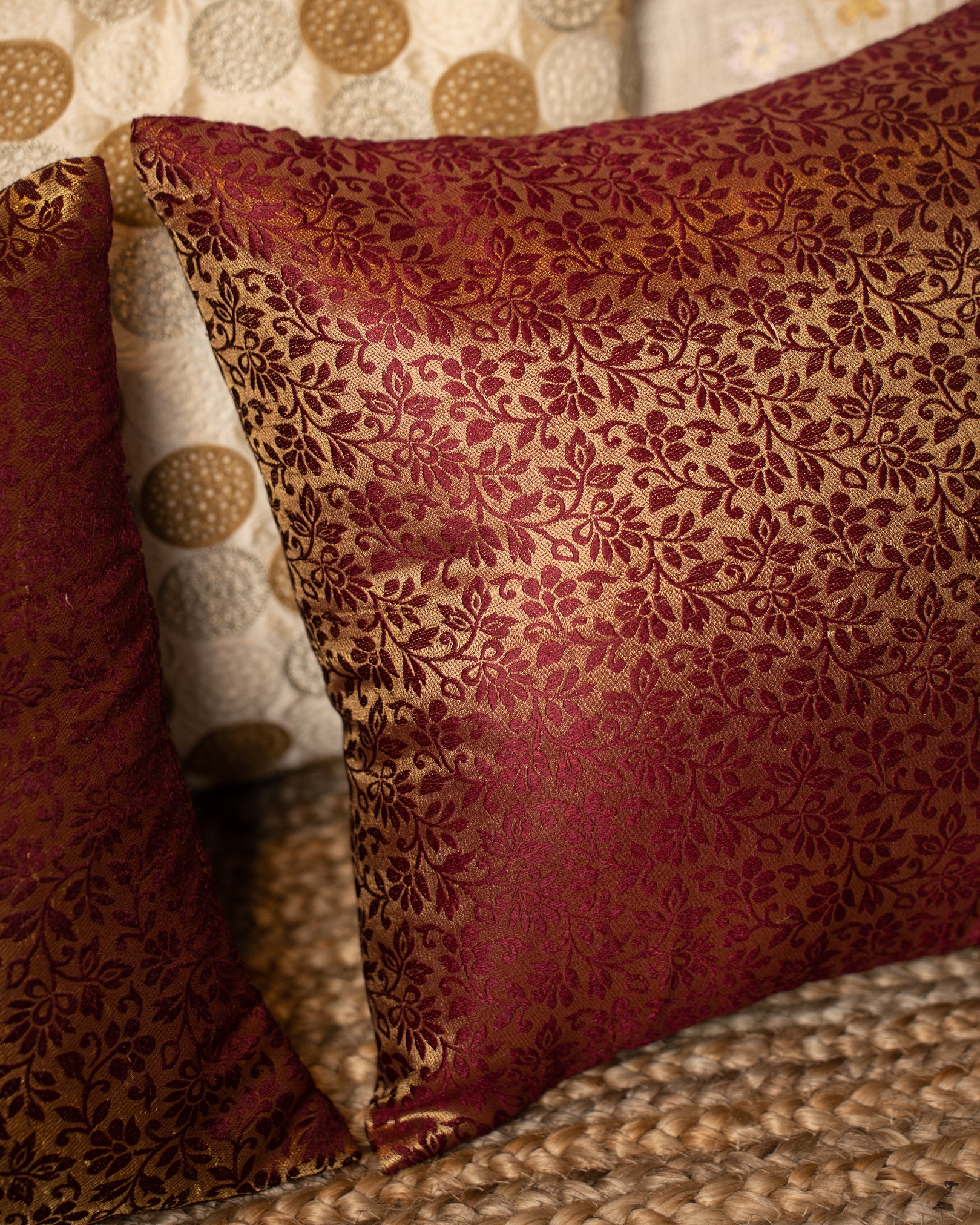 Brocade Cushion Cover - Maroon Set of 2 - TESU